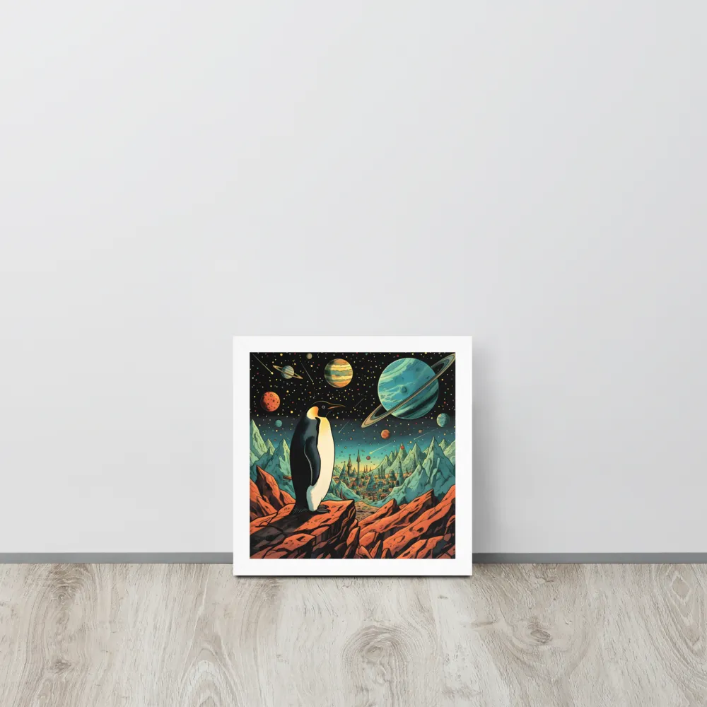 Penguin on an Alien Shore 
 Poster with White Frame | 10″x 10″