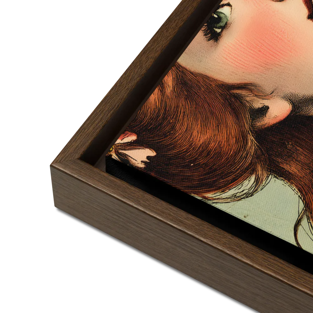 Whimsical Portrait of a Flower-Adorned Girl | Canvas with Brown Frame | 12″×16″