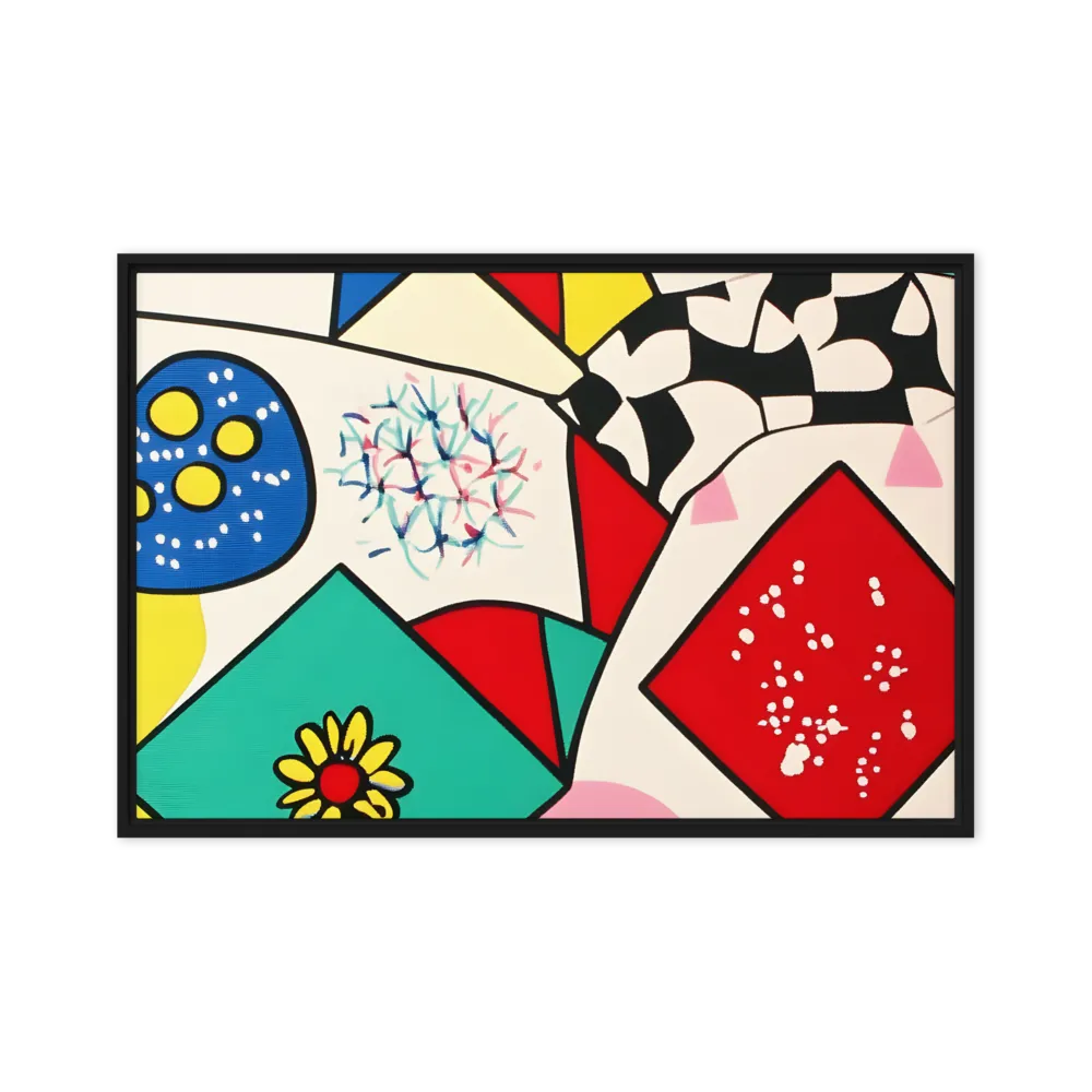 Joyful Geometry: A Playful Dance of Shapes and Colors | Canvas with Black Frame | 24″×36″
