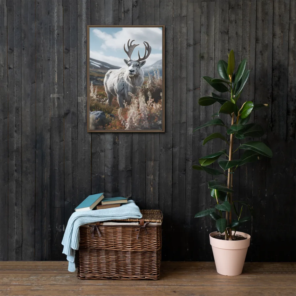 Majestic Harmony: The Reindeer in Nature | Canvas with Brown Frame | 20″×28″