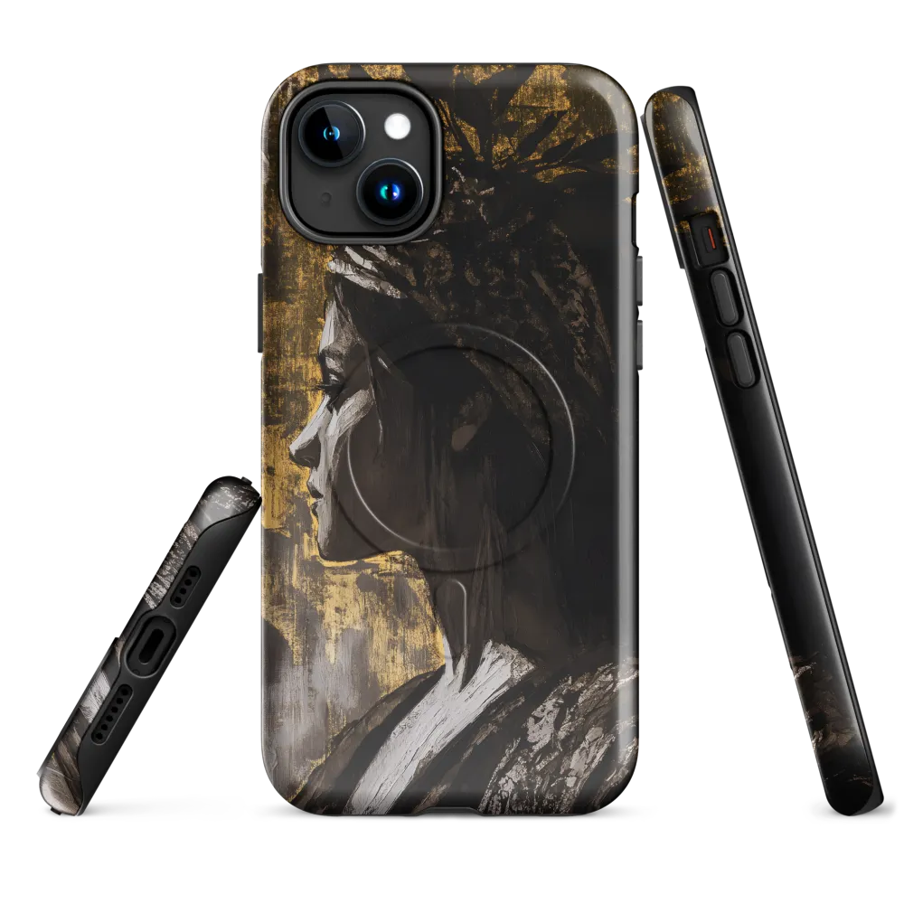 Golden Elegance: A Modern Profile Portrait | Phone Case |  15 Plus | MagSafe® Tough Case | Glossy