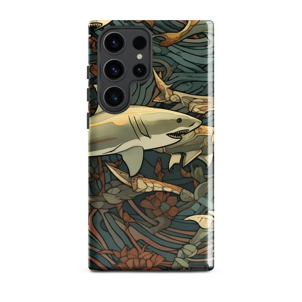 Dynamic Harmony of Sharks and Flora | Phone Case |  S23 Ultra | Tough Case | Glossy