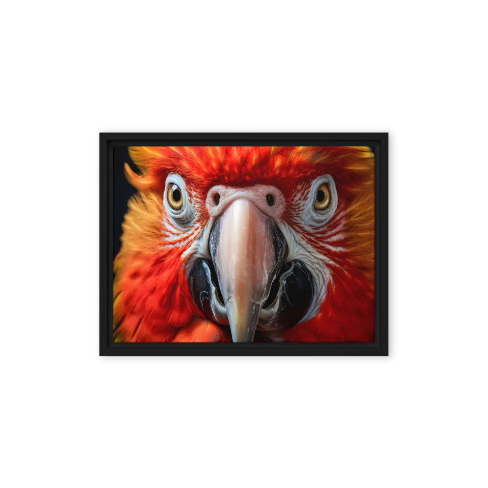 The Fiery Gaze of the Parrot | Canvas with Black Frame | 12″×16″