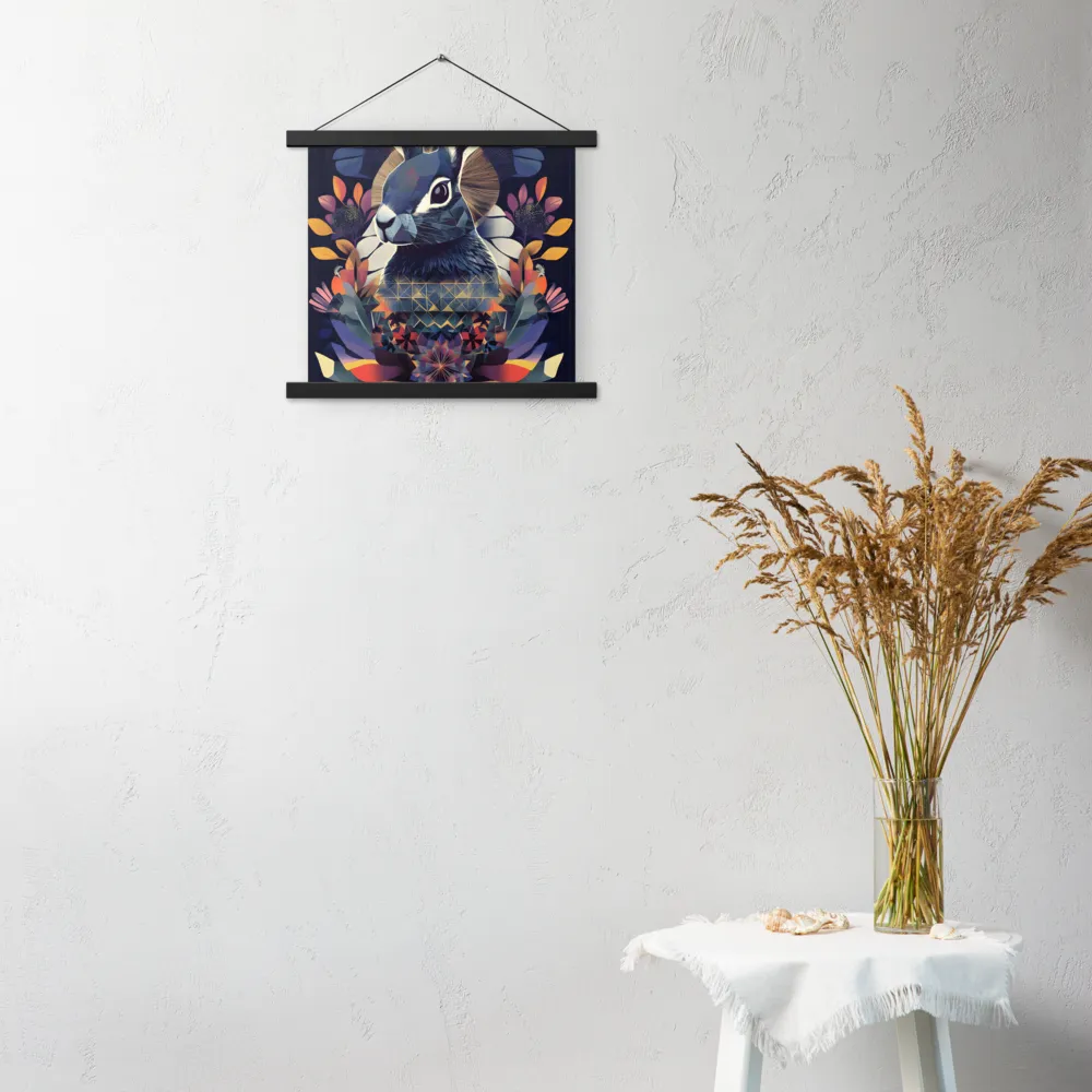 Ethereal Bunny: A Geometric Wonderland | Poster With Black Wood Hanger | 14″×14″