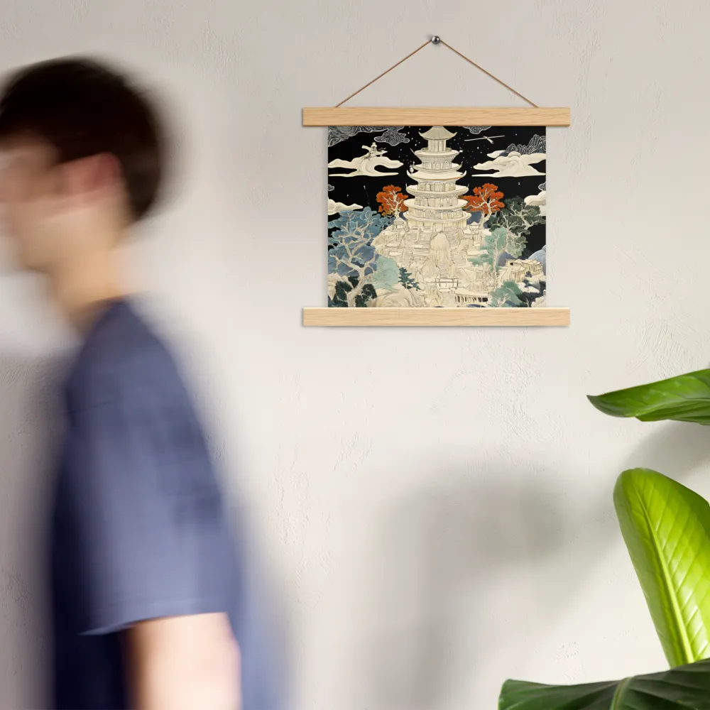 Whispers of the Pagoda | Poster With Oak Wood Hanger | 10″×10″