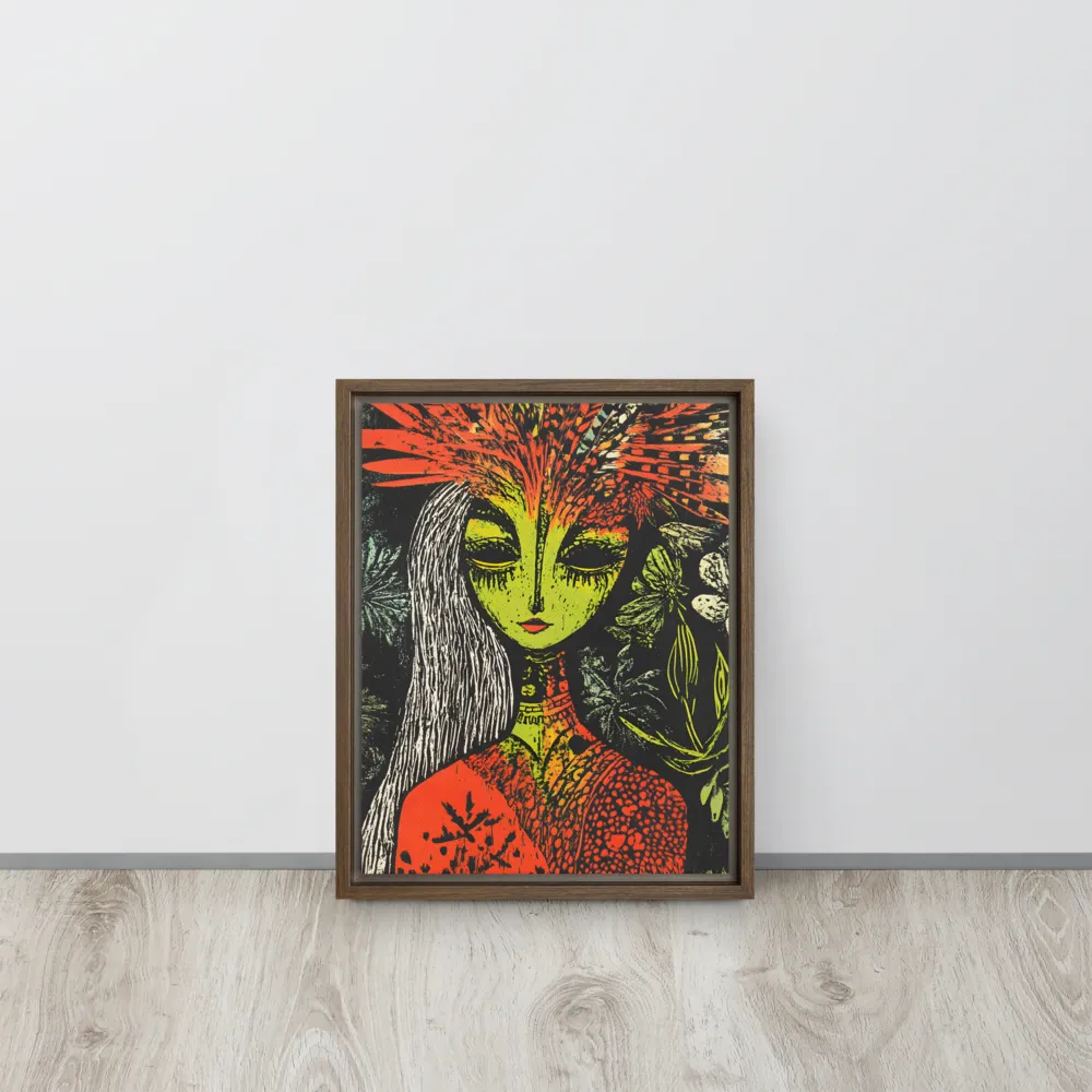 Mystical Flora: A Surreal Portrait | Canvas with Brown Frame | 11″×14″