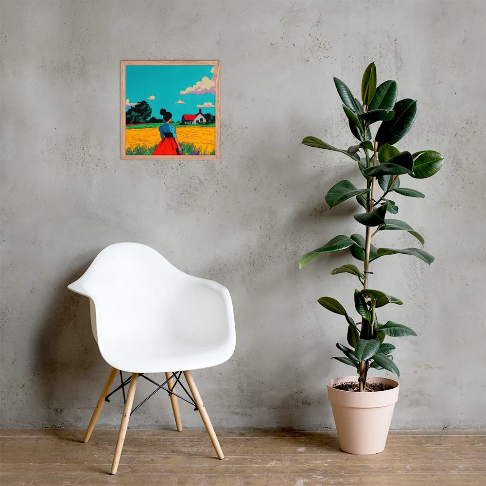 Whispers of a Sunlit Meadow | Poster with Red oak Frame | 16″×16″