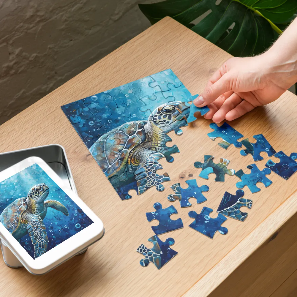 Azure Sea Turtle 
 Jigsaw Puzzle in Tin Box