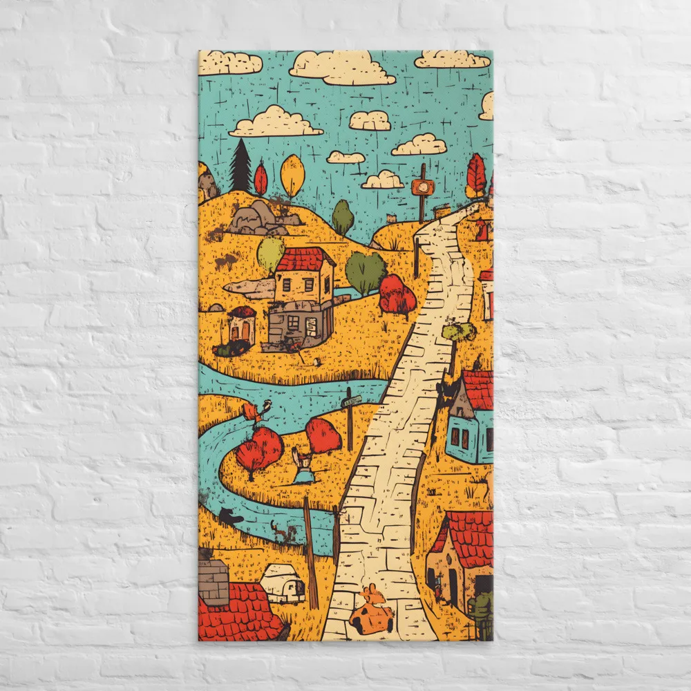 Whimsical Village Landscape | Canvas | 30″×60″
