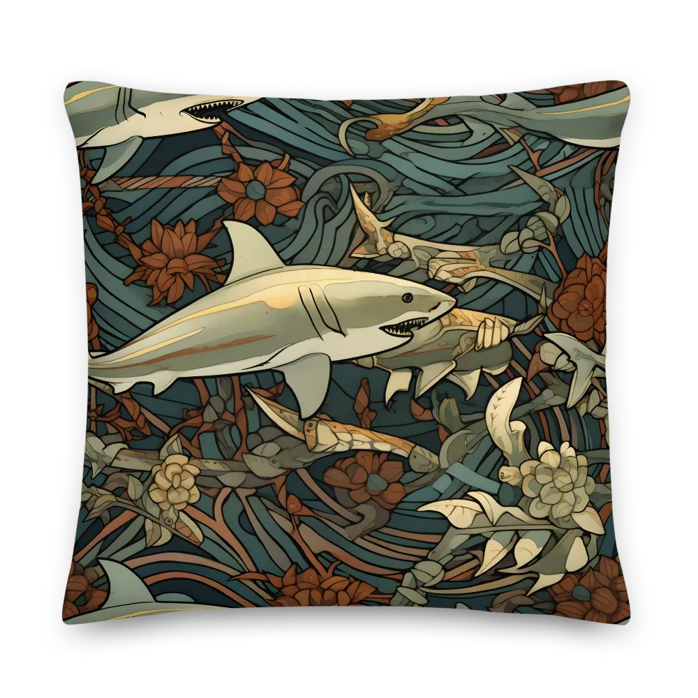 Dynamic Harmony of Sharks and Flora | Pillow | 22″×22″