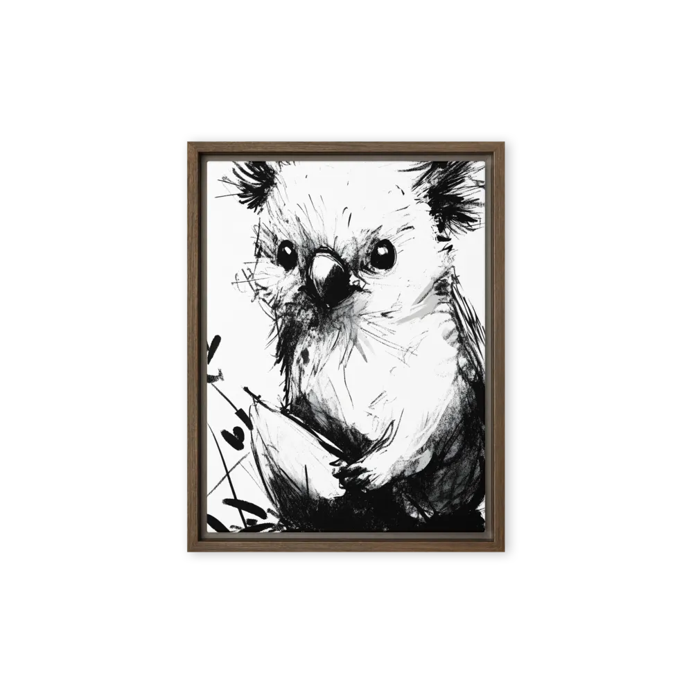 Whimsical Koala in Ink | Canvas with Brown Frame | 9″×12″