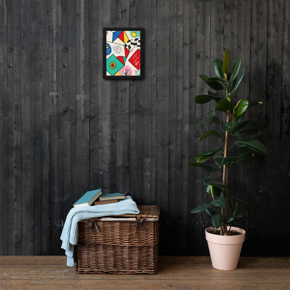 Joyful Geometry: A Playful Dance of Shapes and Colors | Canvas with Black Frame | 9″×12″