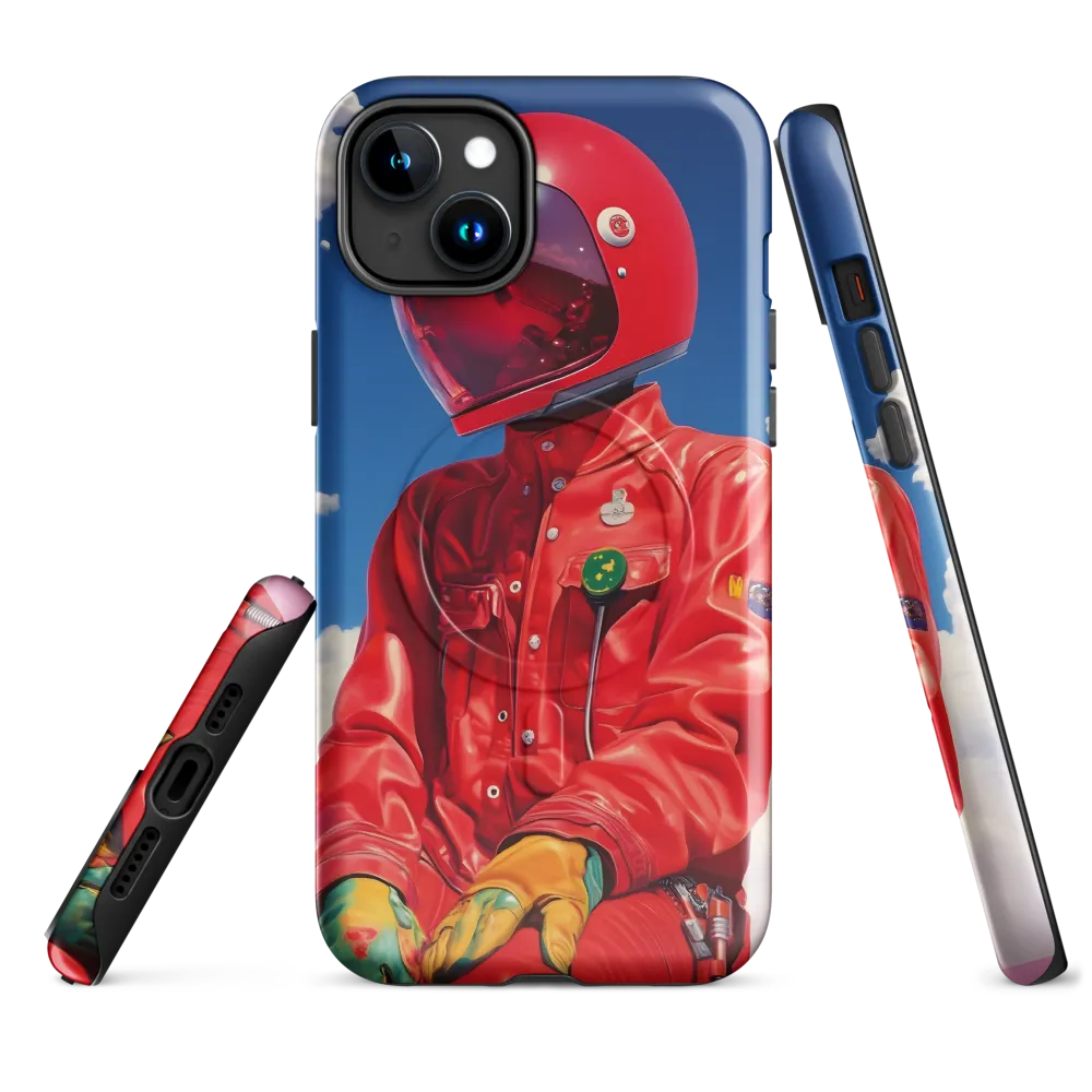 Astronaut in Crimson | Phone Case |  15 Plus | MagSafe® Tough Case | Glossy