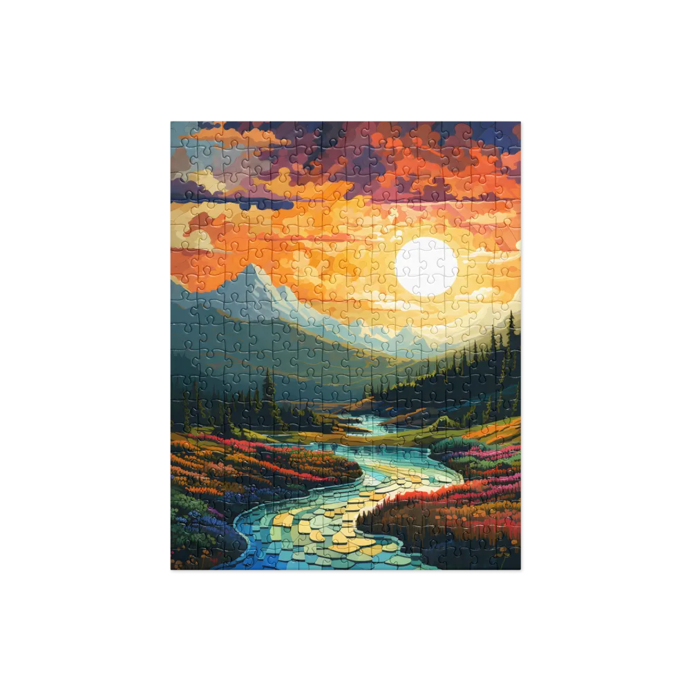 Serenity in Sunset: A Winding River's Embrace | Jigsaw Puzzle | 252 pieces