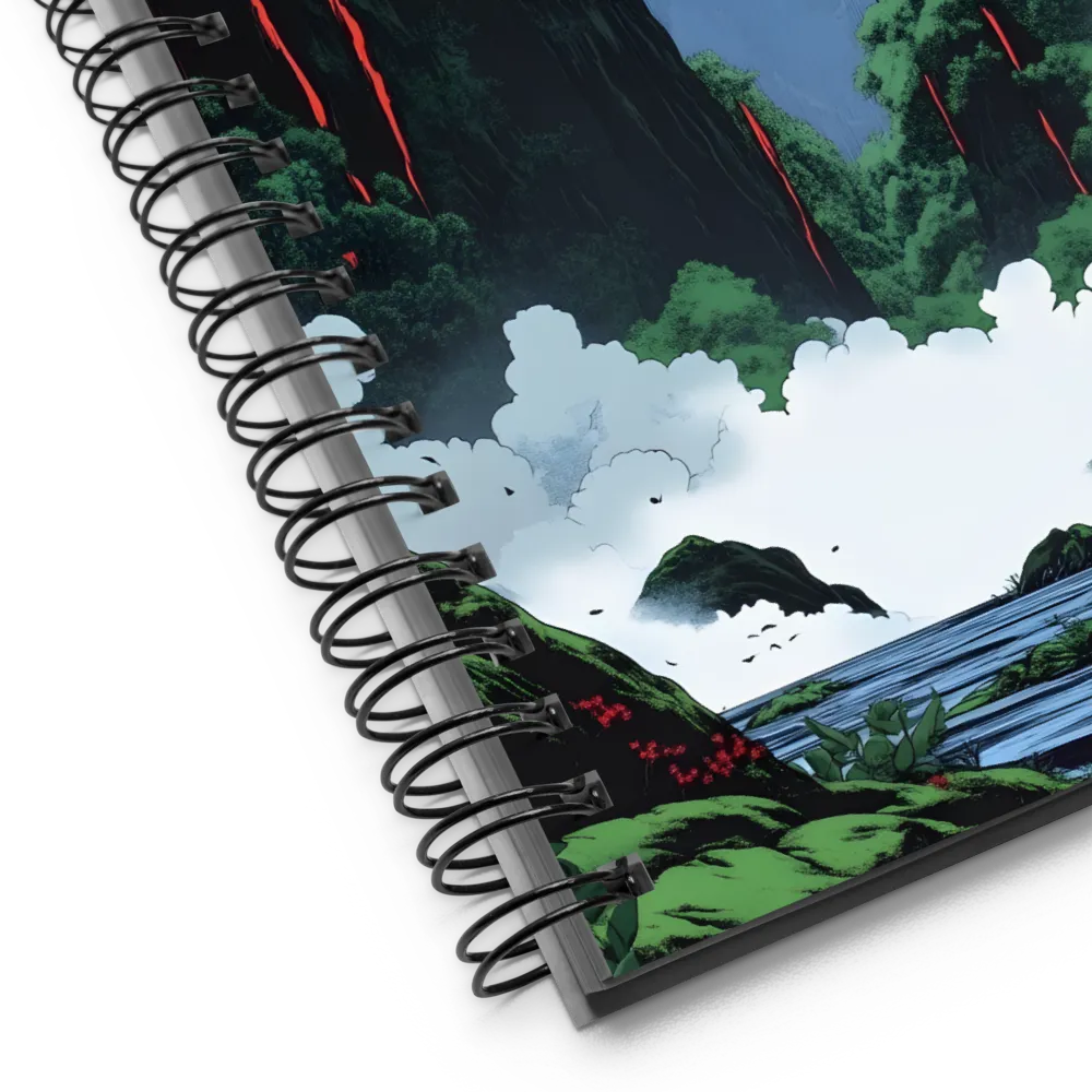 Ethereal Cascade: A Journey Through Verdant Realms | Spiral Notebook