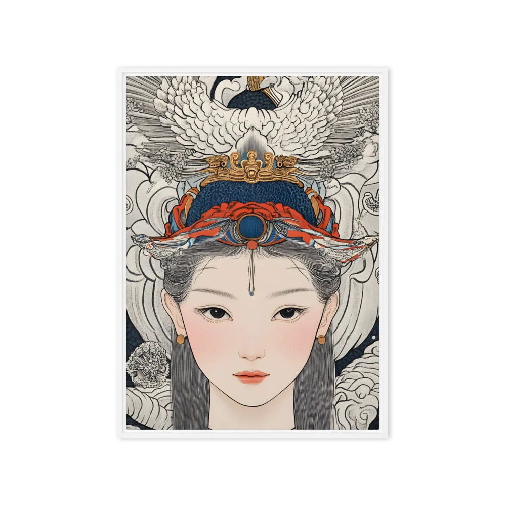 Serenity in Myth: A Traditional Portrait | Canvas with White Frame | 20″×28″