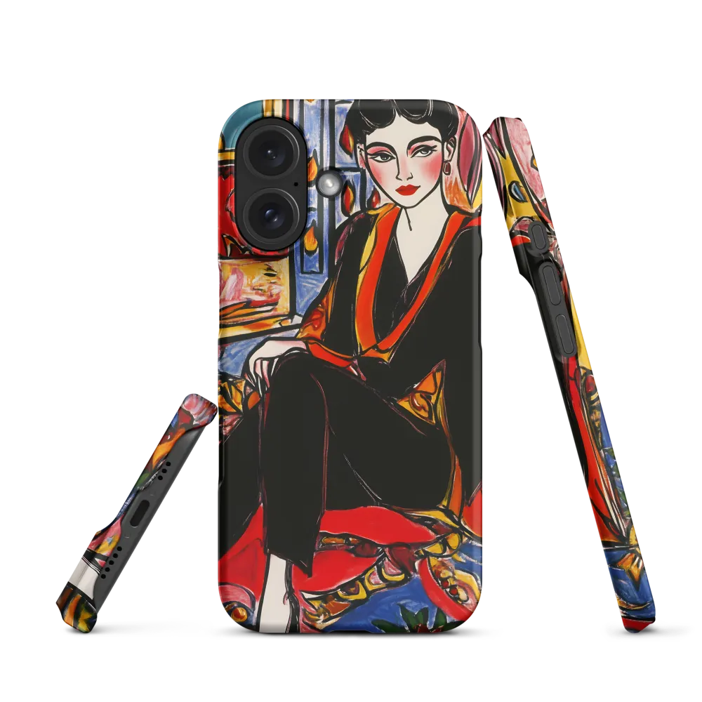 Ornamented Silence — Seated Portrait in Black and Red