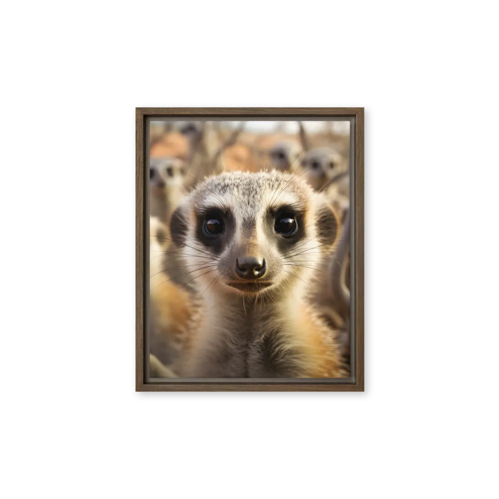 Curious Meerkats in Community | Canvas with Brown Frame | 11″×14″