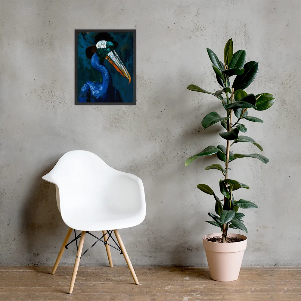 Majestic Absurdity: The Hat-Wearing Bird | Poster with Black Frame | 16″×20″