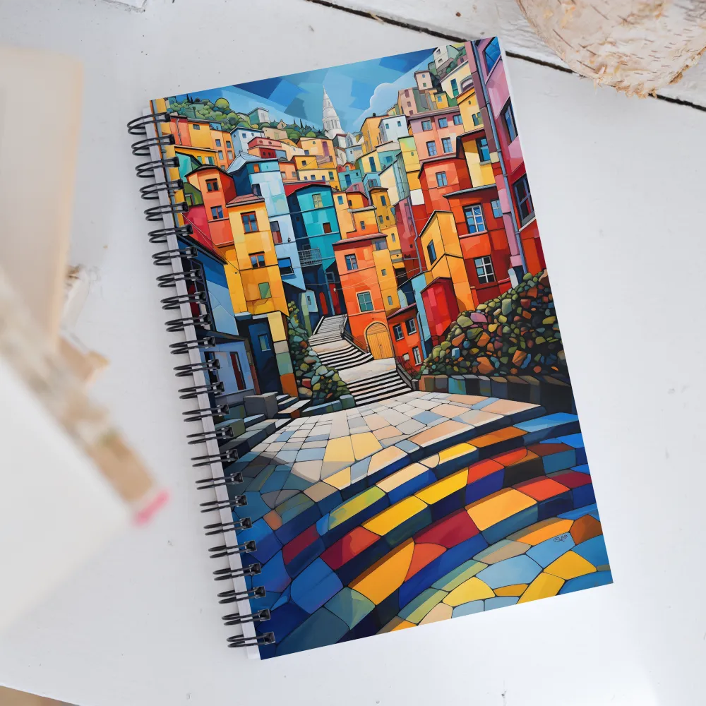 Vibrant Village: A Cubist Journey | Spiral Notebook