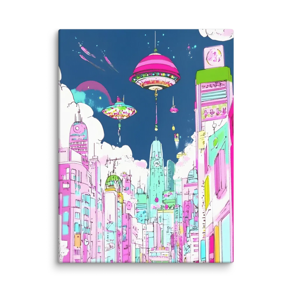 Futuristic Cityscape with Floating Structures | Canvas | 30″×40″