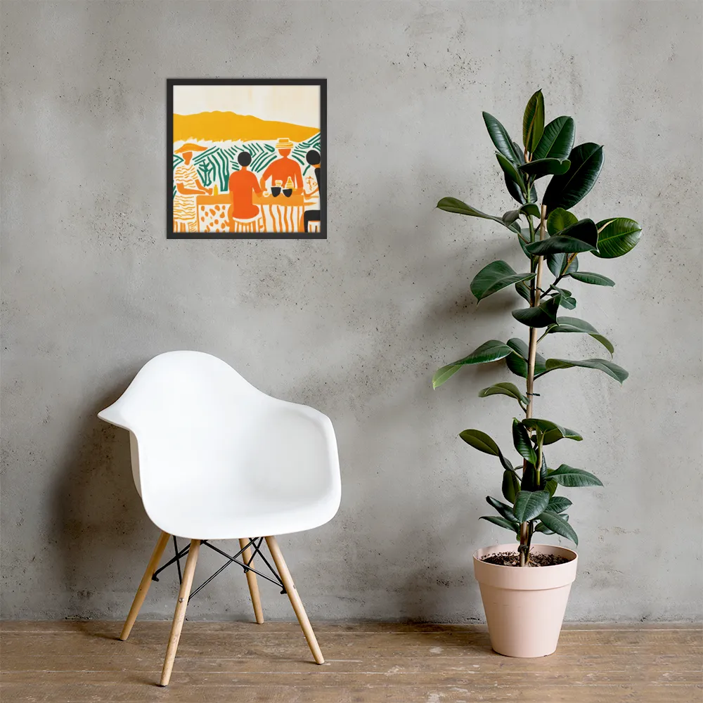 Summer Vibes: Café Conversations | Poster with Black Frame | 18″×18″