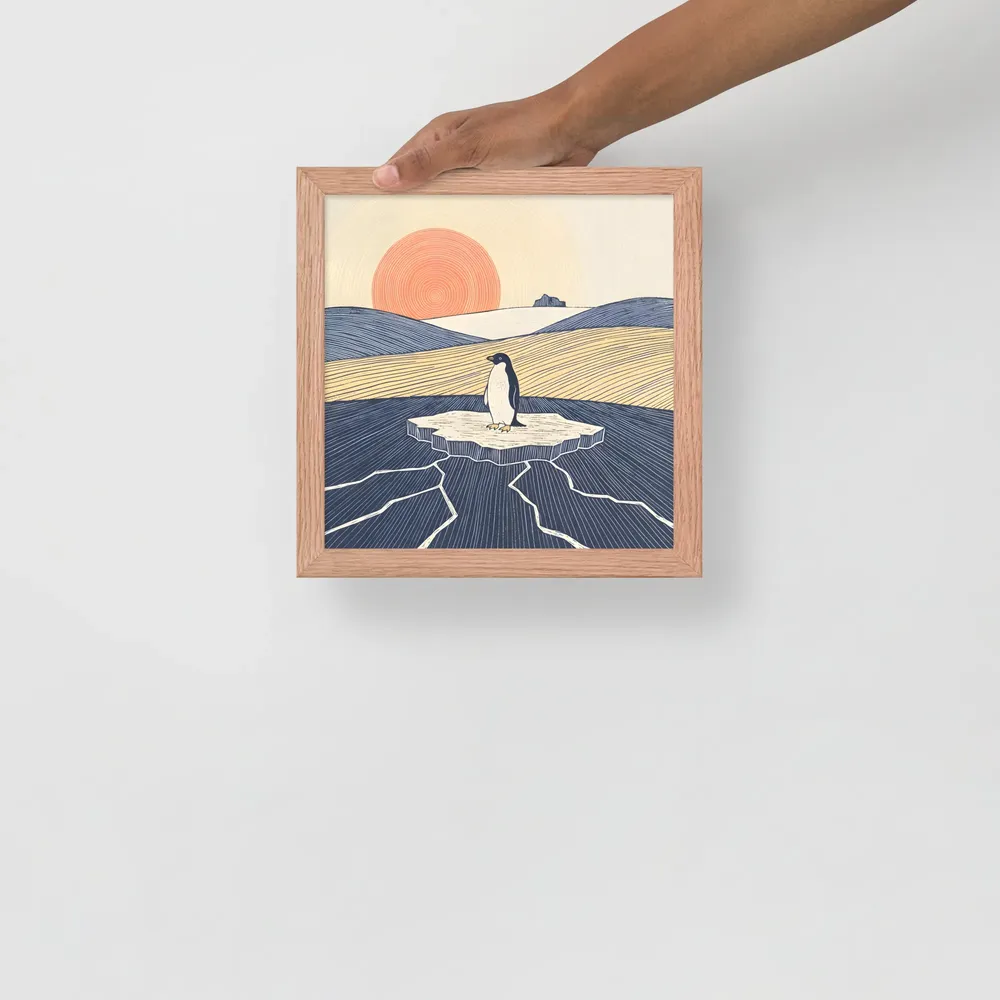 Solitary Penguin 
 Poster with Red oak Frame | 10″x 10″