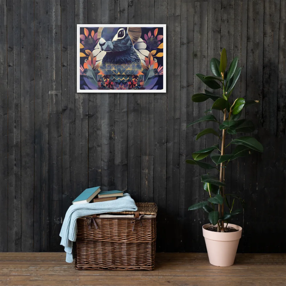 Ethereal Bunny: A Geometric Wonderland | Canvas with White Frame | 18″×24″