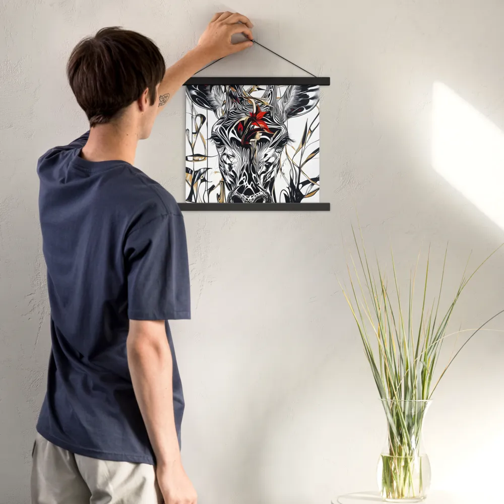 Floral Elegance: The Giraffe's Portrait | Poster With Black Wood Hanger | 14″×14″