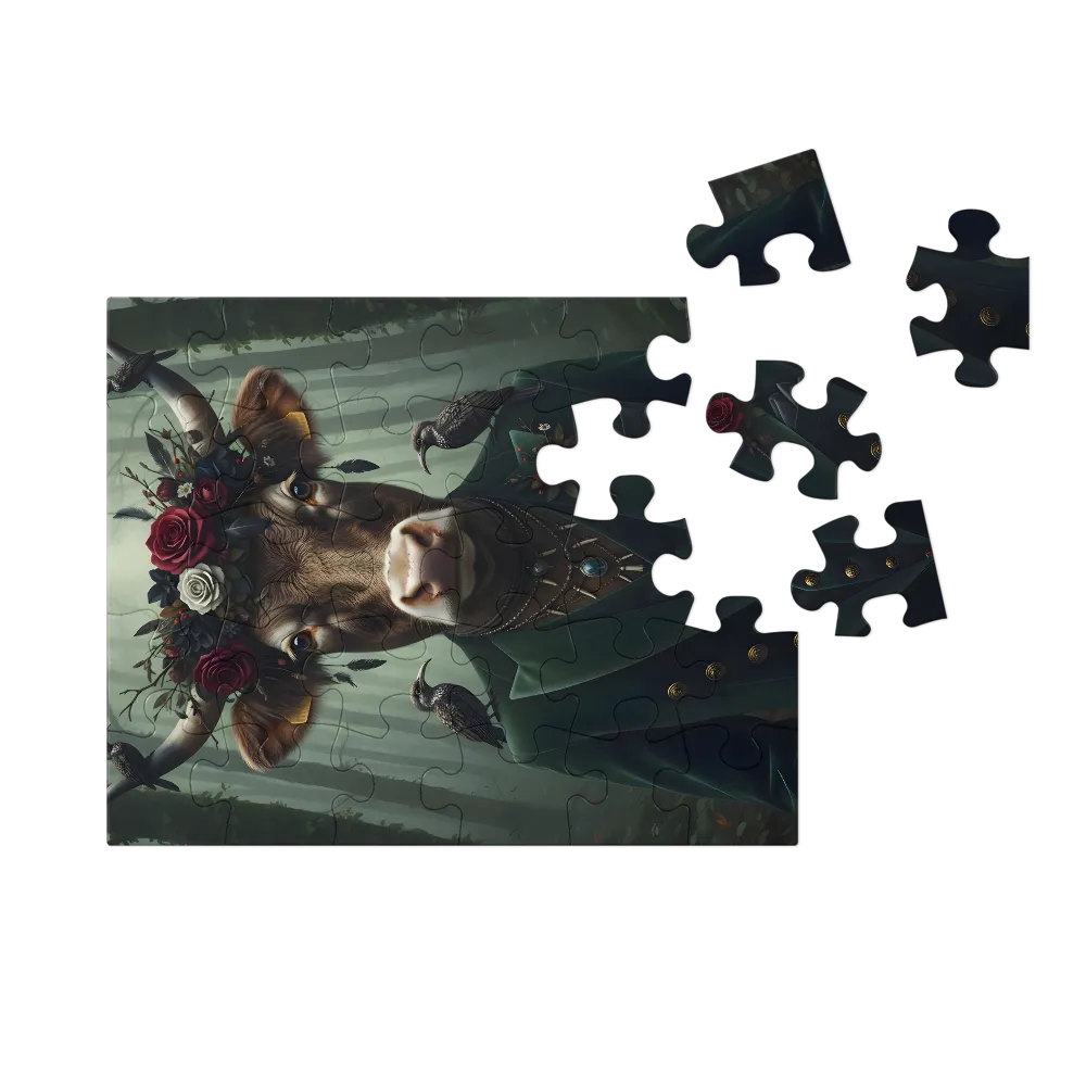 Forest Crowned Cow 
 Jigsaw Puzzle in Tin Box