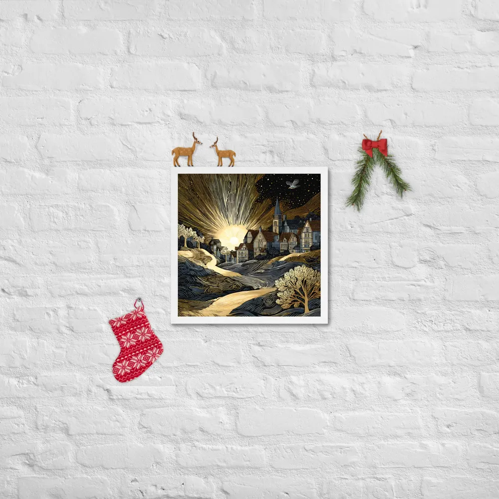 Golden Dawn Village 
 Poster with White Frame | 16″x 16″
