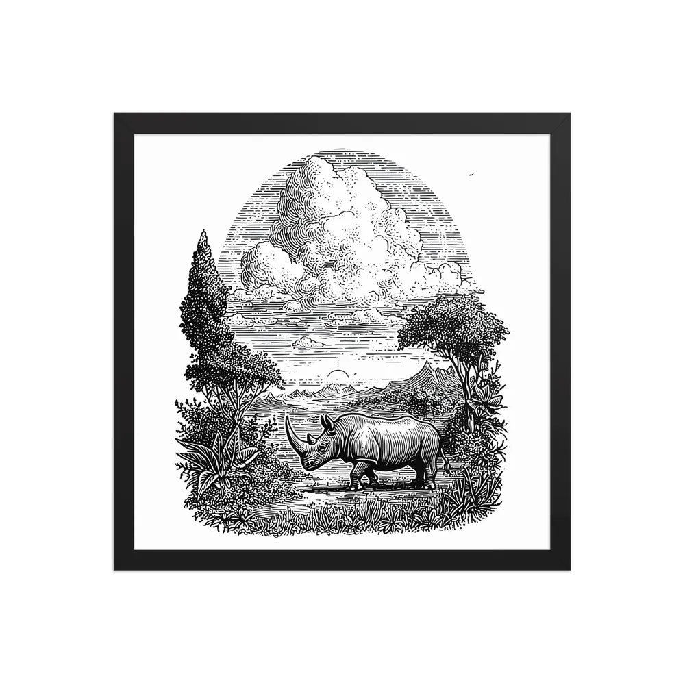 Rhinoceros Engraving 
 Poster with Black Frame | 16″x 16″