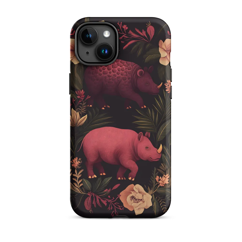 Rhinos in Floral Embrace