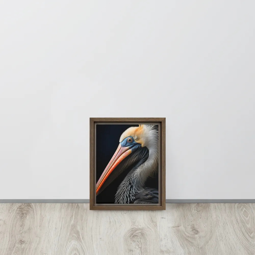 Majestic Portrait of a Pelican | Canvas with Brown Frame | 8″×10″