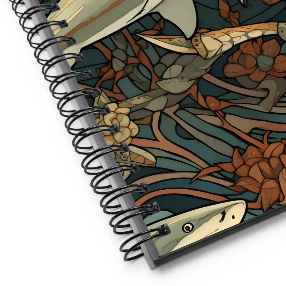 Dynamic Harmony of Sharks and Flora | Spiral Notebook