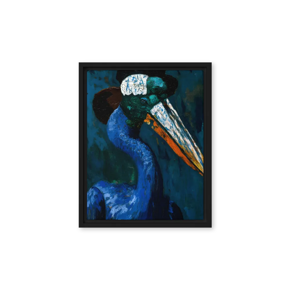 Majestic Absurdity: The Hat-Wearing Bird | Canvas with Black Frame | 11″×14″