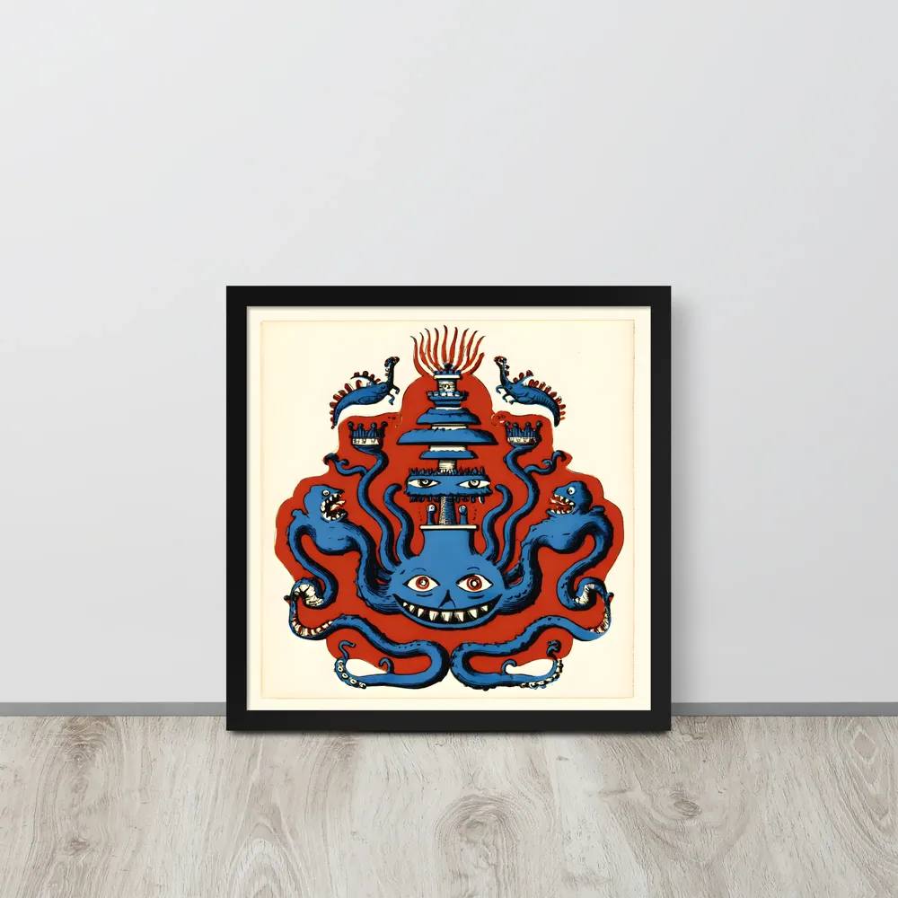 Grinning Octopus Totem 
 Poster with Black Frame | 16″x 16″