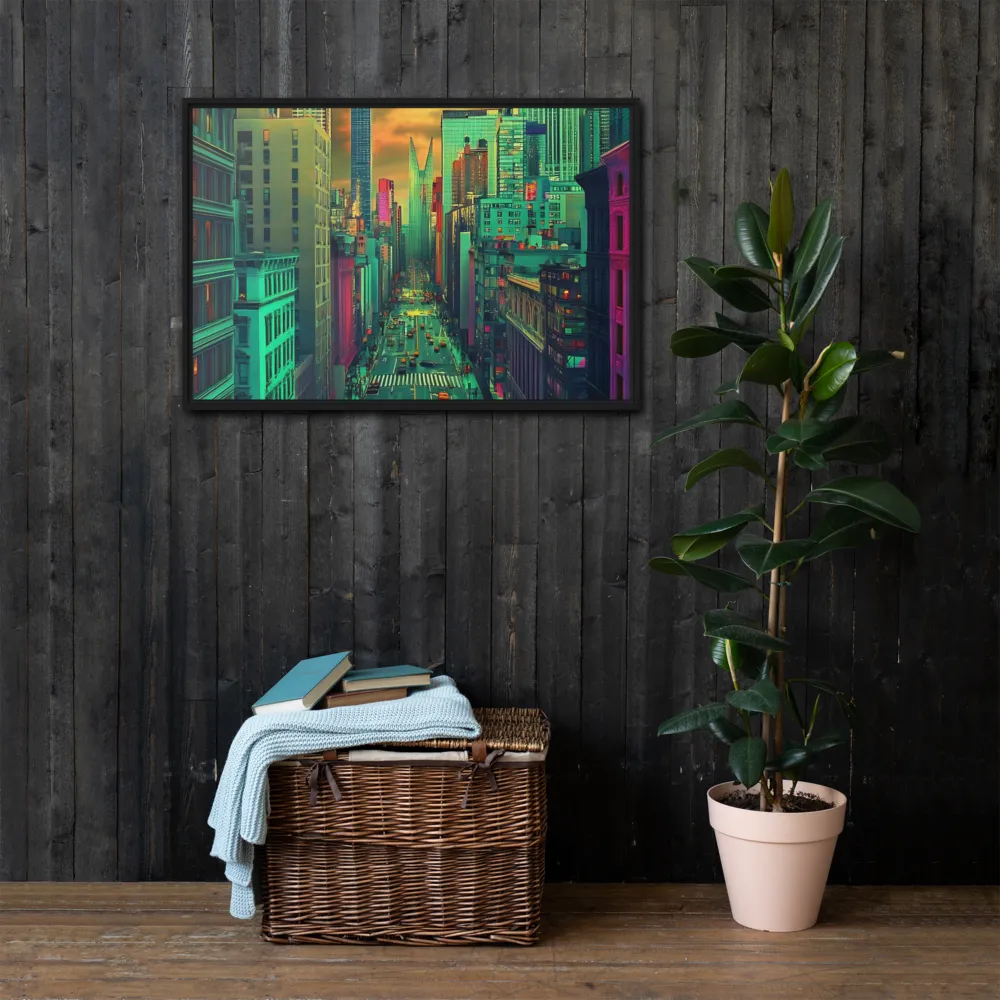 Urban Surrealism: Neon Dreams | Canvas with Black Frame | 24″×36″