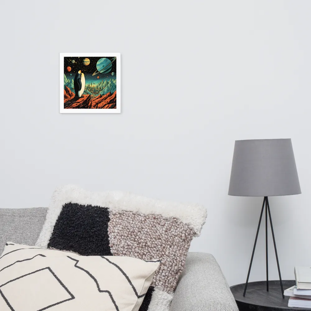 Penguin on an Alien Shore 
 Poster with White Frame | 10″x 10″