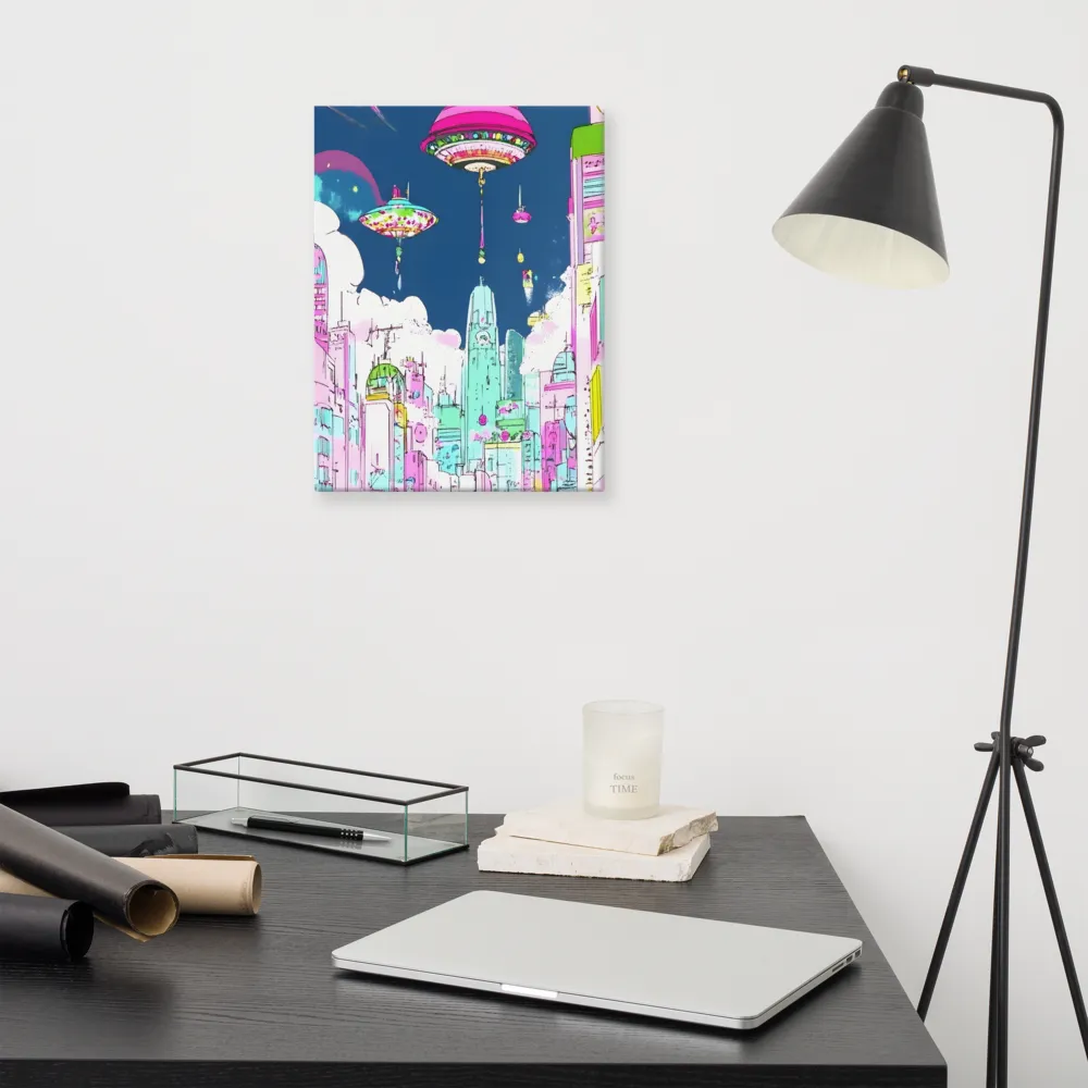Futuristic Cityscape with Floating Structures | Canvas | 12″×16″