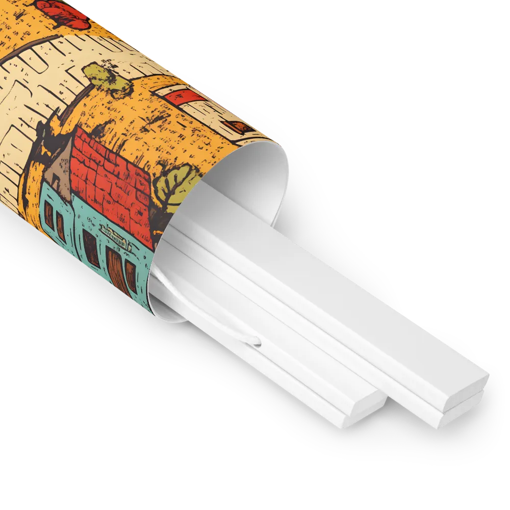 Whimsical Village Landscape | Poster With White Wood Hanger | 12″×12″