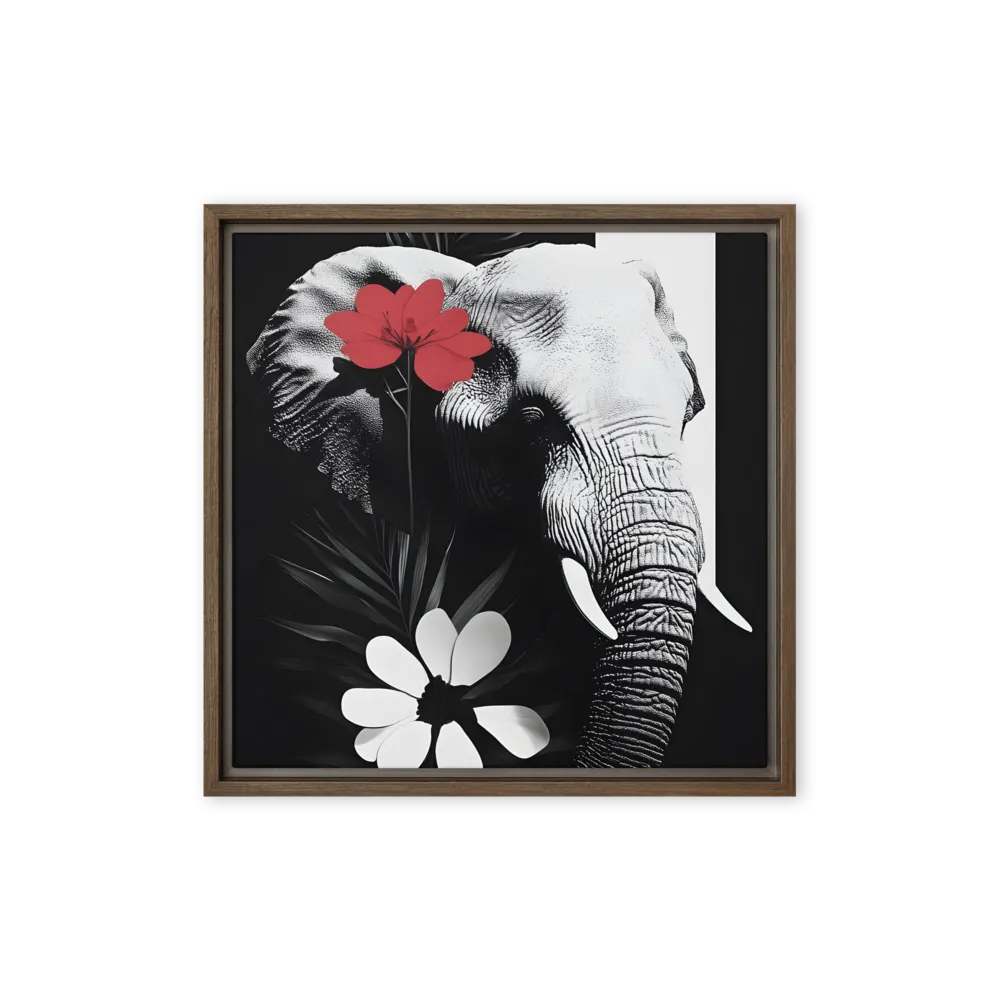 Elephant Harmony | Canvas with Brown Frame | 16″×16″