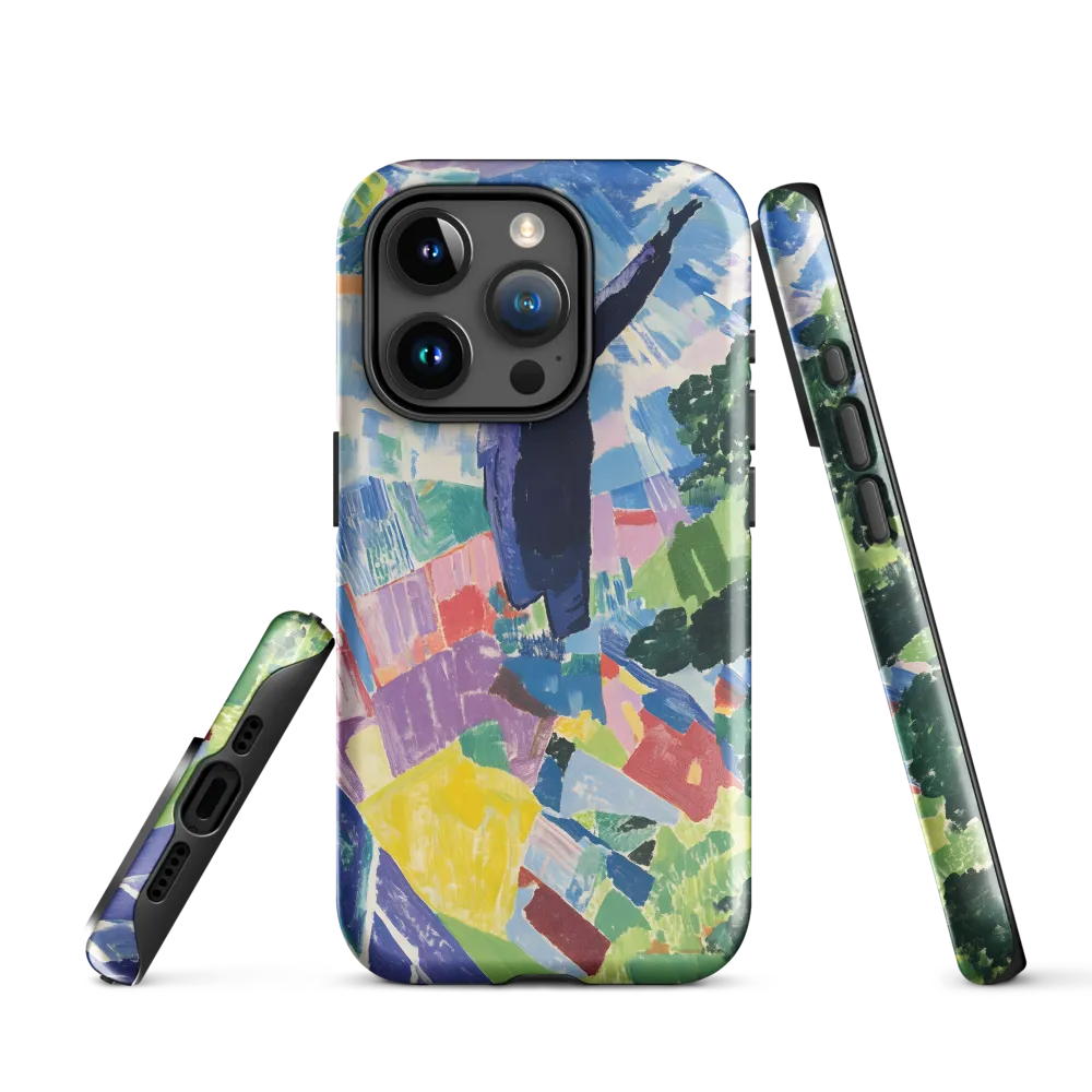 Elysium: A Soaring Figure Amidst Colorful Landscapes | Phone Case |  15 Pro | Tough Case | Glossy