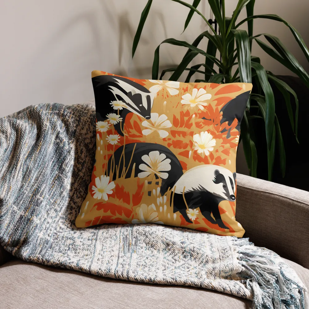 Whimsical Badgers in Bloom | Pillow & Pillow Case | Multiple Sizes