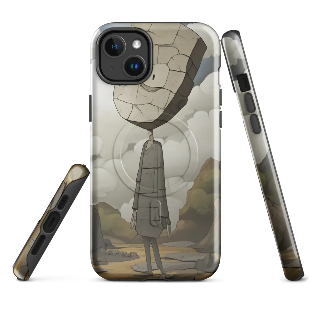 Whimsical Stone Figure in a Rocky Landscape | Phone Case |  14 Plus | MagSafe® Tough Case | Glossy