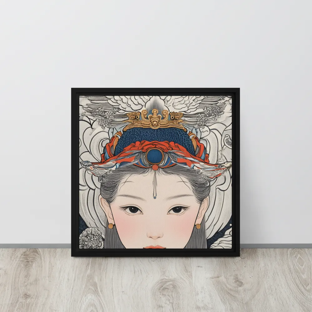 Serenity in Myth: A Traditional Portrait | Canvas with Black Frame | 16″×16″
