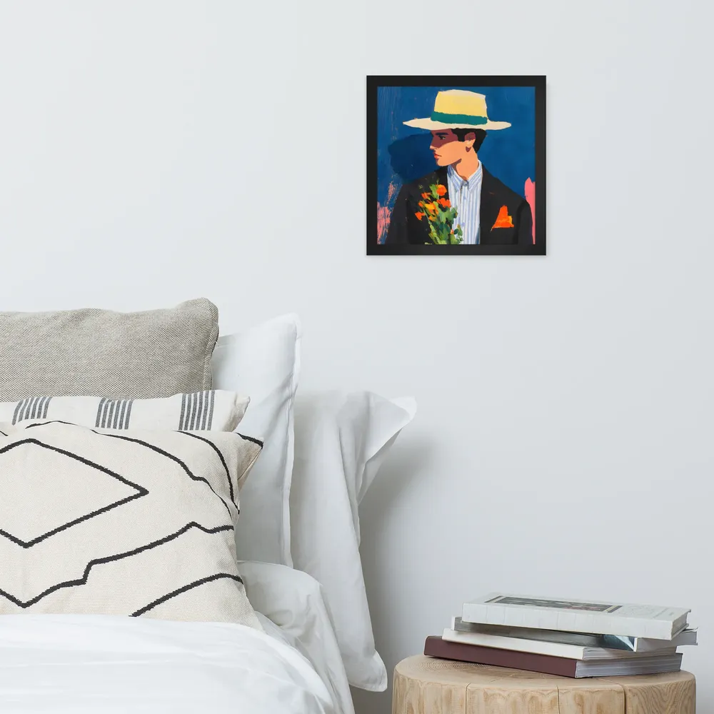 Portrait with Hat and Flowers 
 Poster with Black Frame | 12″x 12″