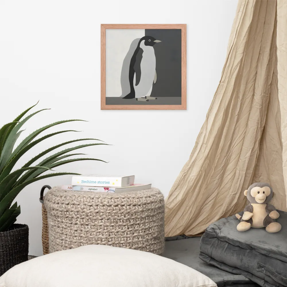 Monochrome Penguin 
 Poster with Red oak Frame | 14″x 14″