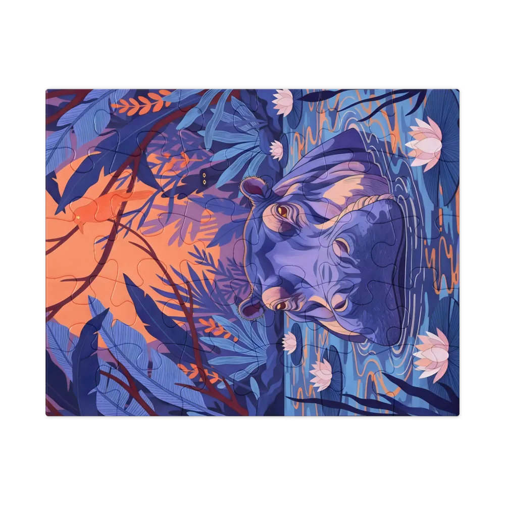 Moonlit Hippo 
 Jigsaw Puzzle in Tin Box