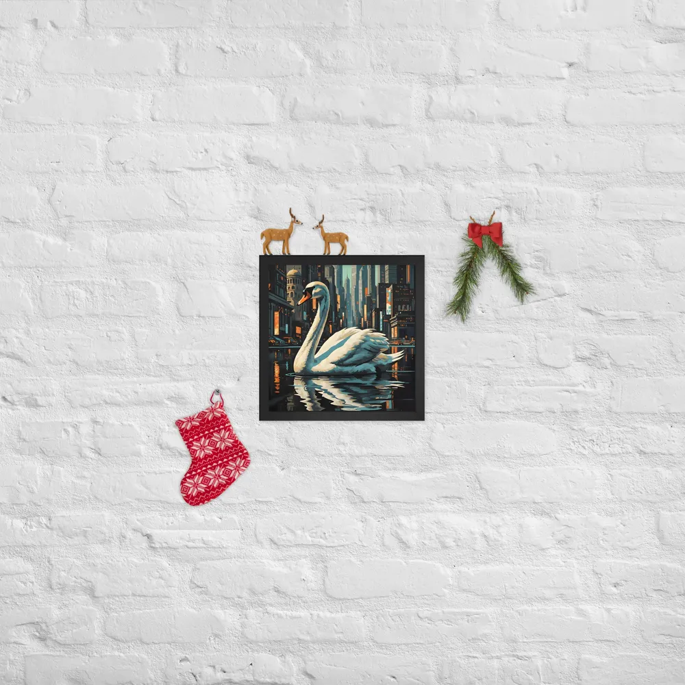 Urban Swan 
 Poster with Black Frame | 12″x 12″